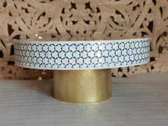 Indian Real Bone Inlay Round Handmade Coffee Table White & Blue 90 x 90 x 40 cm