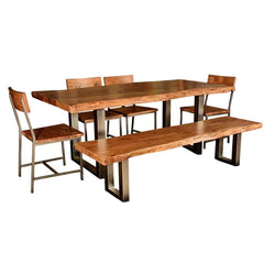 Modern Rustic Live Edge Dining Table & Chair Set with Live Edge Bench