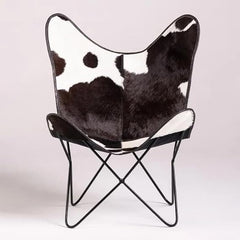 Aged Leather Metal Round Butterfly Chair in Black