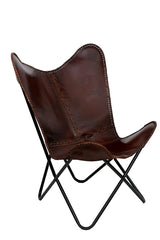 Aged Leather Metal Round Butterfly Chair in Black