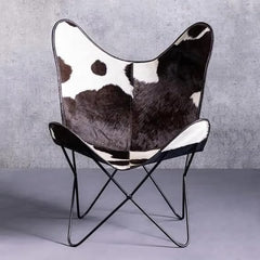 Aged Leather Metal Round Butterfly Chair in Black