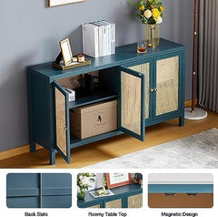 The Gileteen Buffet Cabinet, Kitchen Accent Storage Cabinet with Adjustable Shelves & Rattan Decorated Doors