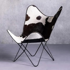 Aged Leather Metal Round Butterfly Chair in Black