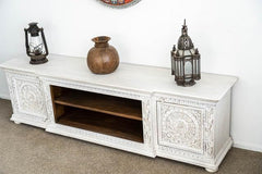 The Gileteen Solid Wood TV Unit for Living Room in All White