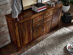 Gfine Sideboard with four doors and four drawers made of solid Sheesham wood 160x40x95Cm