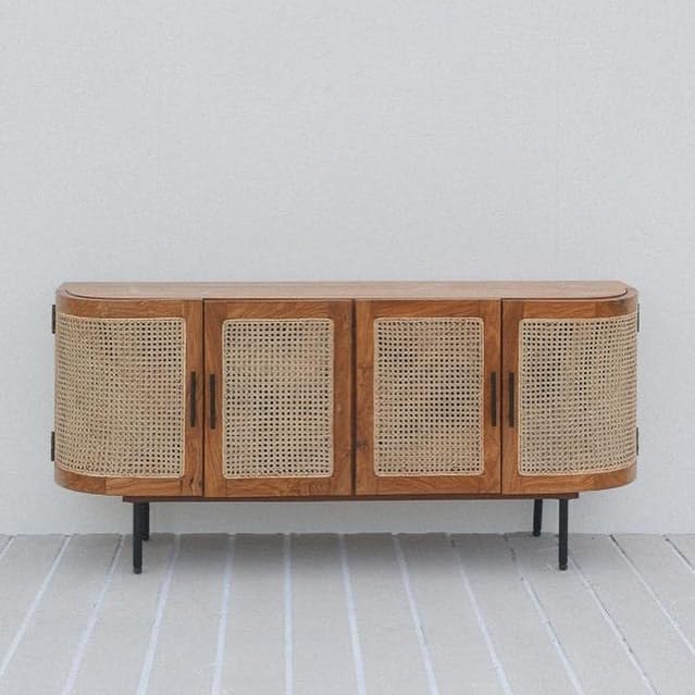 The Gileteen Natural Sideboard Buffet Rattan Kitchen and Living Room