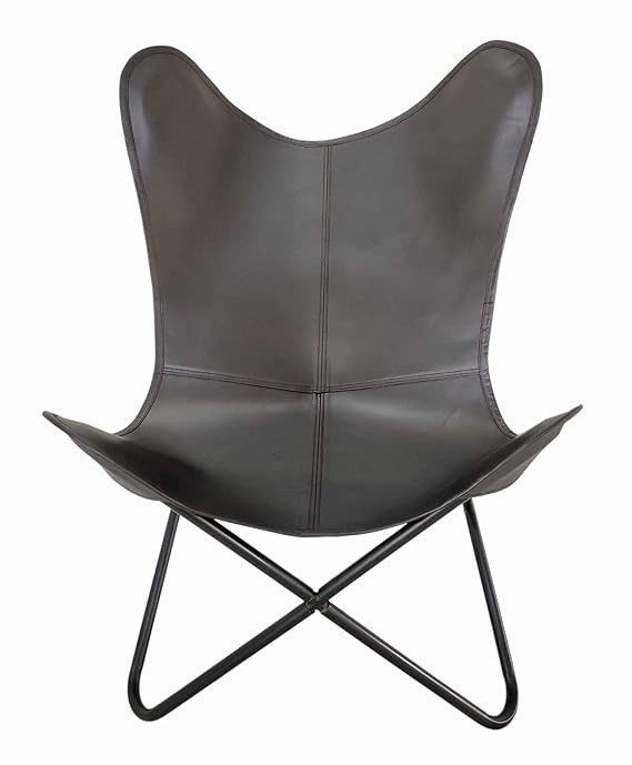 Aged Armchair Sleeper Leather Butterfly Chair with Black Powder Coated Iron Stand