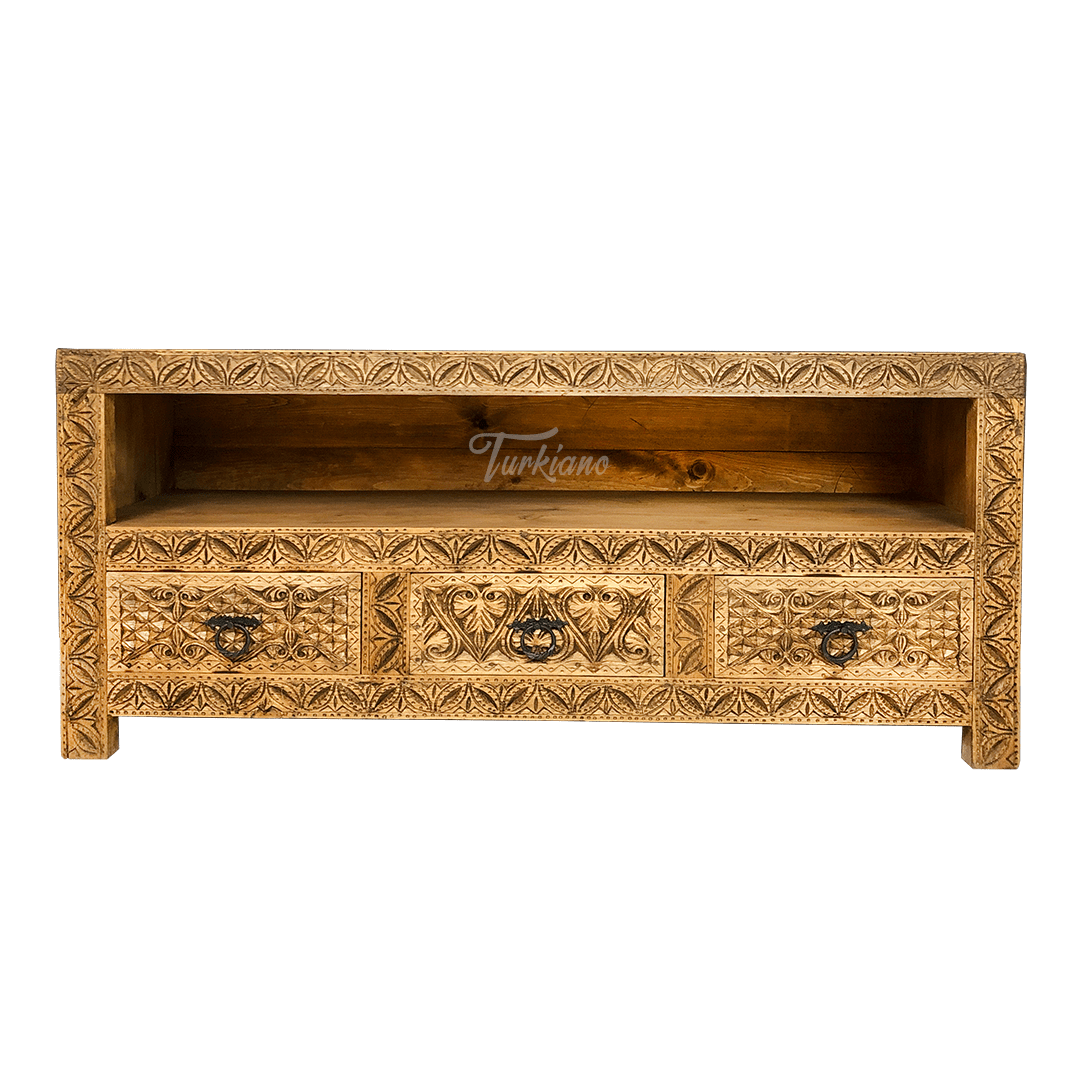 Indian Hand Carved Solid Wooden TV Unit 08