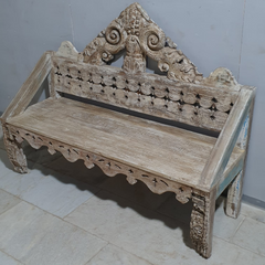 Antique Indian Hand Carved Mehrab Solid Wooden 3 Seater Daybed 155x50x125