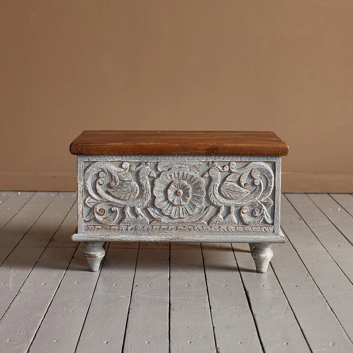 Indian Hand Carved Solid Wood Chest Blanket Box C32