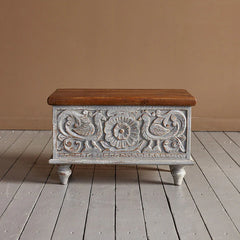 Indian Hand Carved Solid Wood Chest Blanket Box C32