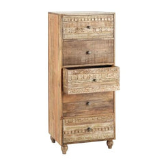 The Gileteen Handmade Carved Mango Wood Tall Boy Chest Drawers