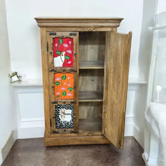 Indian Hand Painted Solid Wood Cabinet Cupboard Wardrobe D134