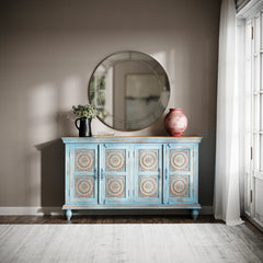 Indian Handmade Solid Wood Carved Doors Sideboard