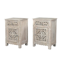 Indian Hand Carved  Solid Wood Bedside Table   07