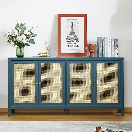 The Gileteen Buffet Cabinet, Kitchen Accent Storage Cabinet with Adjustable Shelves & Rattan Decorated Doors