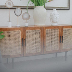 The Gileteen Natural Sideboard Buffet Rattan Kitchen and Living Room
