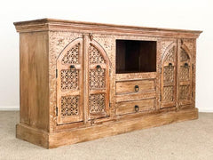 The Gileteen Mango Wood Pinos Royal TV Stand Cabinet for Home in Brown Finish