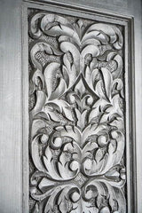 The Gileteen Handmade Solid Hard Wood Floral Carving Cupboard Cabinet Dark Grey