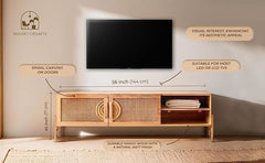 Rattan Elegance Series Solid Mango Wood TV Unit Cabinet for Living Room and Bedroom