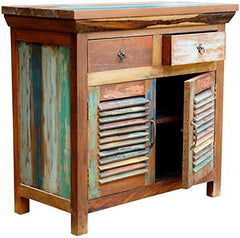 Salvage Reclaimed Wooden Rustic Colors 2 Doors 2 Drawers Cabinet