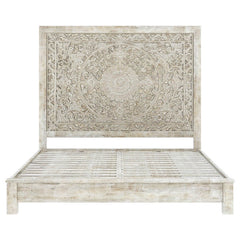 Dynasty Hand Carved Indian Solid Wood Platform Bed With Moroccan Style Headboard