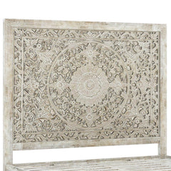 Dynasty Hand Carved Indian Solid Wood Platform Bed With Moroccan Style Headboard