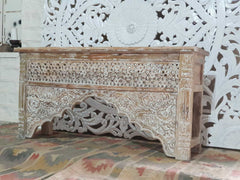 Mehrab Hand Carved Indian Solid Wood Console Hall Table Whitewash