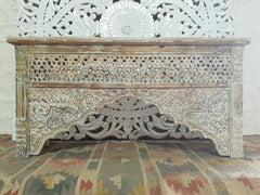 Mehrab Hand Carved Indian Solid Wood Console Hall Table Whitewash