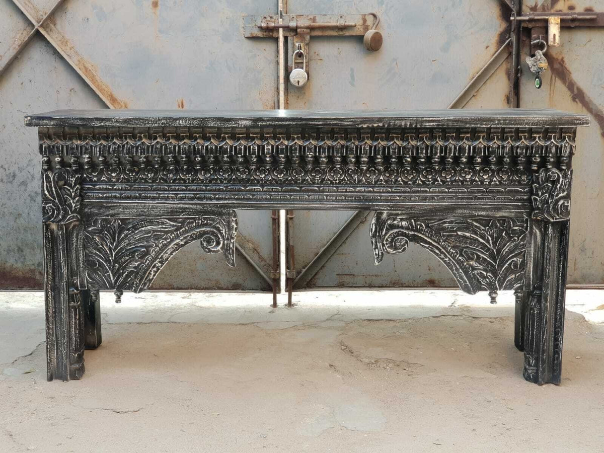 Hand Carved Indian Solid Wood Console Hall Table Black