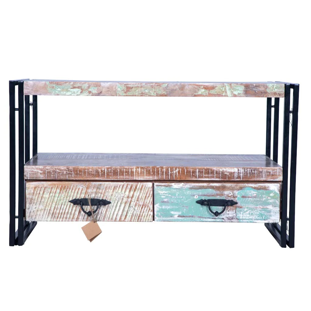 Aspen Indian Metal and Reclaimed Wood Rustic TV Stand C6