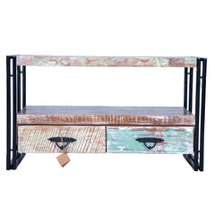Aspen Indian Metal and Reclaimed Wood Rustic TV Stand C6