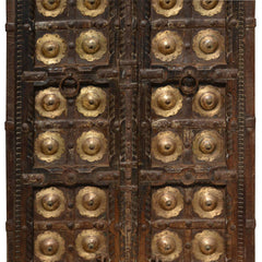 Indian Vintage Antique Teak Wood Brass Work Door Panel 33