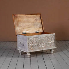 Indian Hand Carved Solid Wood Chest Blanket Box C32