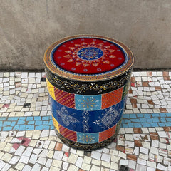 Indian Hand Painted Solid Wood Round Coffee Table C152