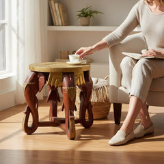 Brass Work Hand Carved Solid Wood Elephant Side Table 55
