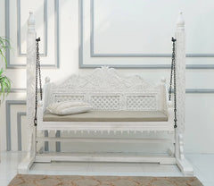 Handmade Indian Furniture Solid Hard Wood Swing Daybed in Whitewash