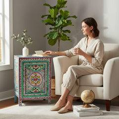 Indian Hand Painted Solid Wood Bedsides Table B9
