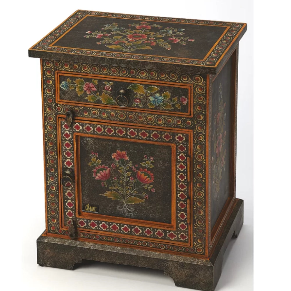 Mughal Hand Painted Multicolored Wooden Side Table