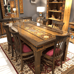 Mughal Hand Painted and Hand Carved Solid Wood Dining Table 14