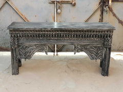 Hand Carved Indian Solid Wood Console Hall Table Black