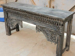 Hand Carved Indian Solid Wood Console Hall Table Black