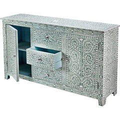 Bone Inlay Solid Wood Buffet Sideboard With 3 Centered Drawers Grey