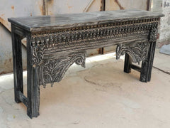 Hand Carved Indian Solid Wood Console Hall Table Black