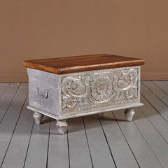 Indian Hand Carved Solid Wood Chest Blanket Box C32