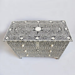 Maaya Bone Inlay Chest Sideboard Black and White Floral L