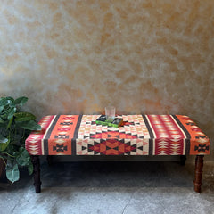 Indian Hand Made Mango Wood & Kilim Rug Bench B15
