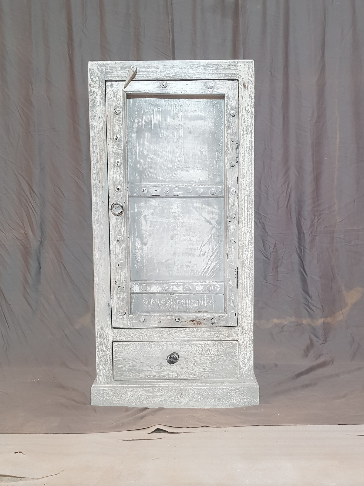 Miller Industrial Indian Solid Wood Small Display Cabinet White