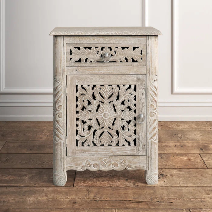 Indian Hand Carved  Solid Wood Bedside Table   07