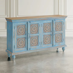 Indian Handmade Solid Wood Carved Doors Sideboard